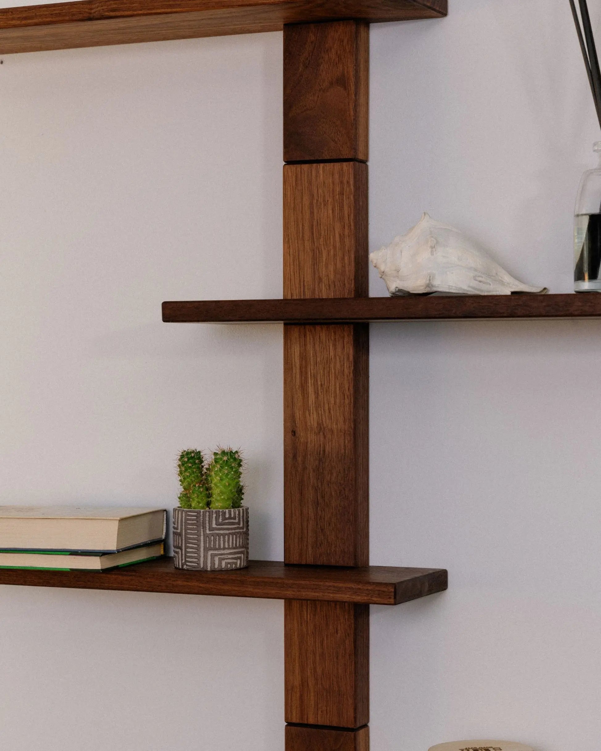 Two-tier real wood wall shelf with warm natural finish – eco-friendly handcrafted furniture for interior styling