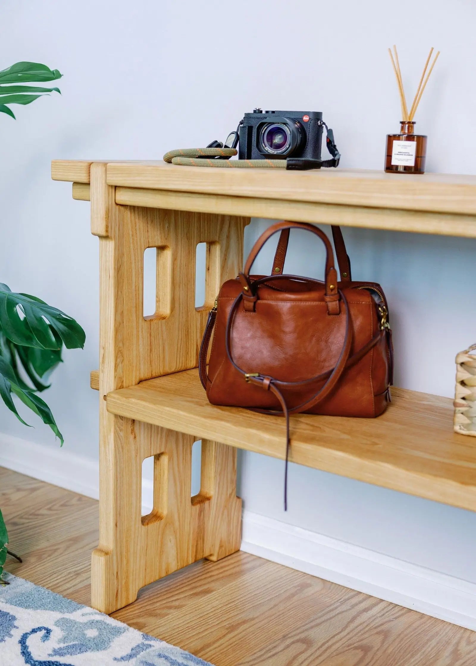 Ash wood entryway table – handcrafted console with light natural finish for hallway decor