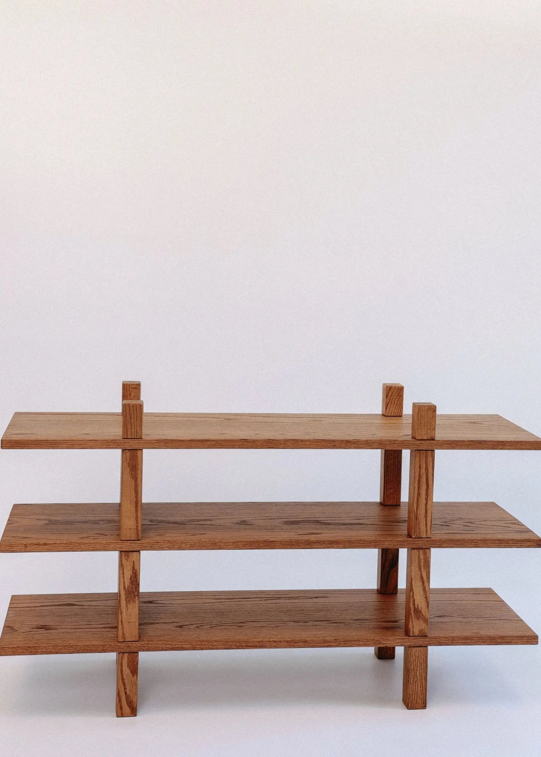 Brown oak wood footwear organizer – handcrafted double-shelf rack for home use