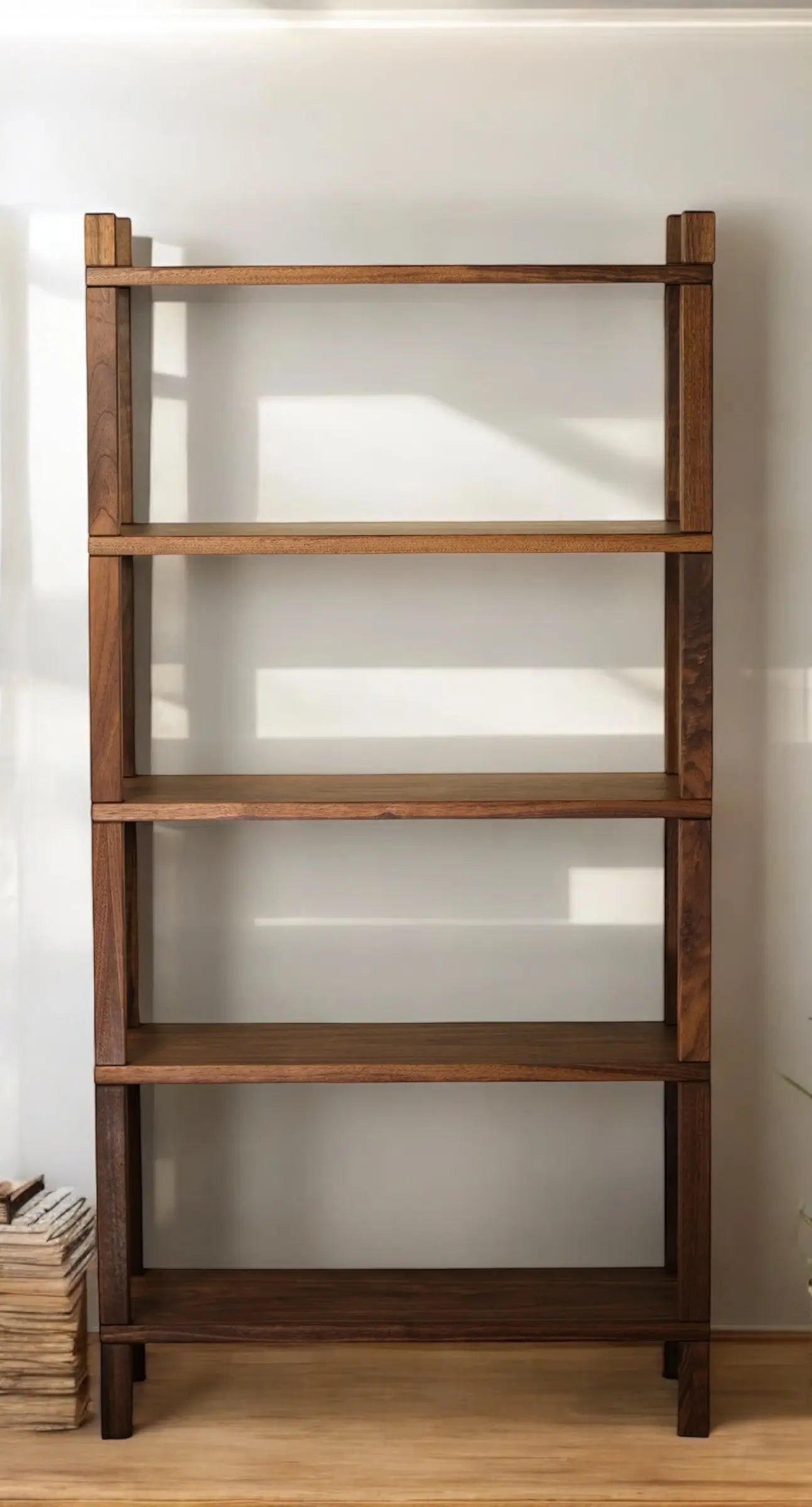 Minimalist rustic bookshelf – burnnut wood with handcrafted charm for cozy interiors