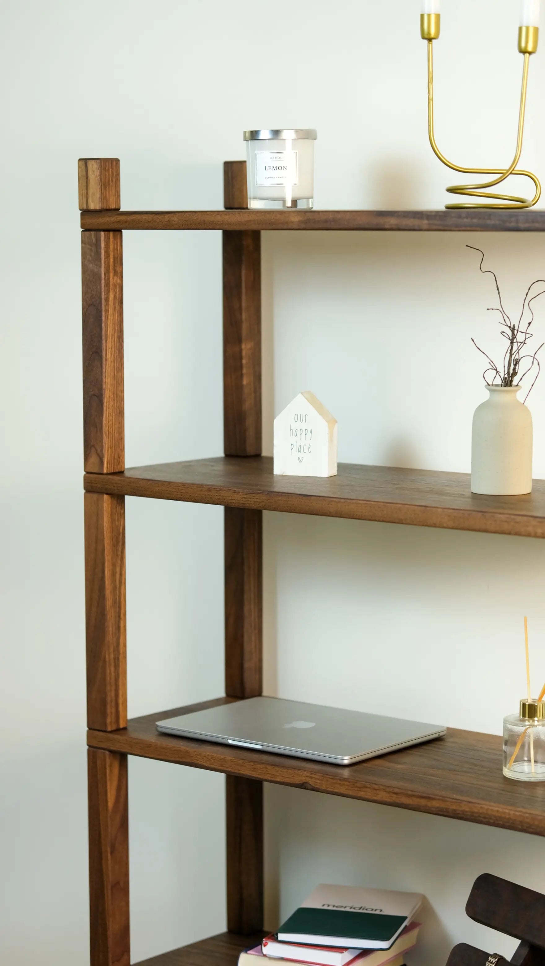 Sustainable burnnut wood shelving unit – handcrafted with visible wood grain and smooth finish