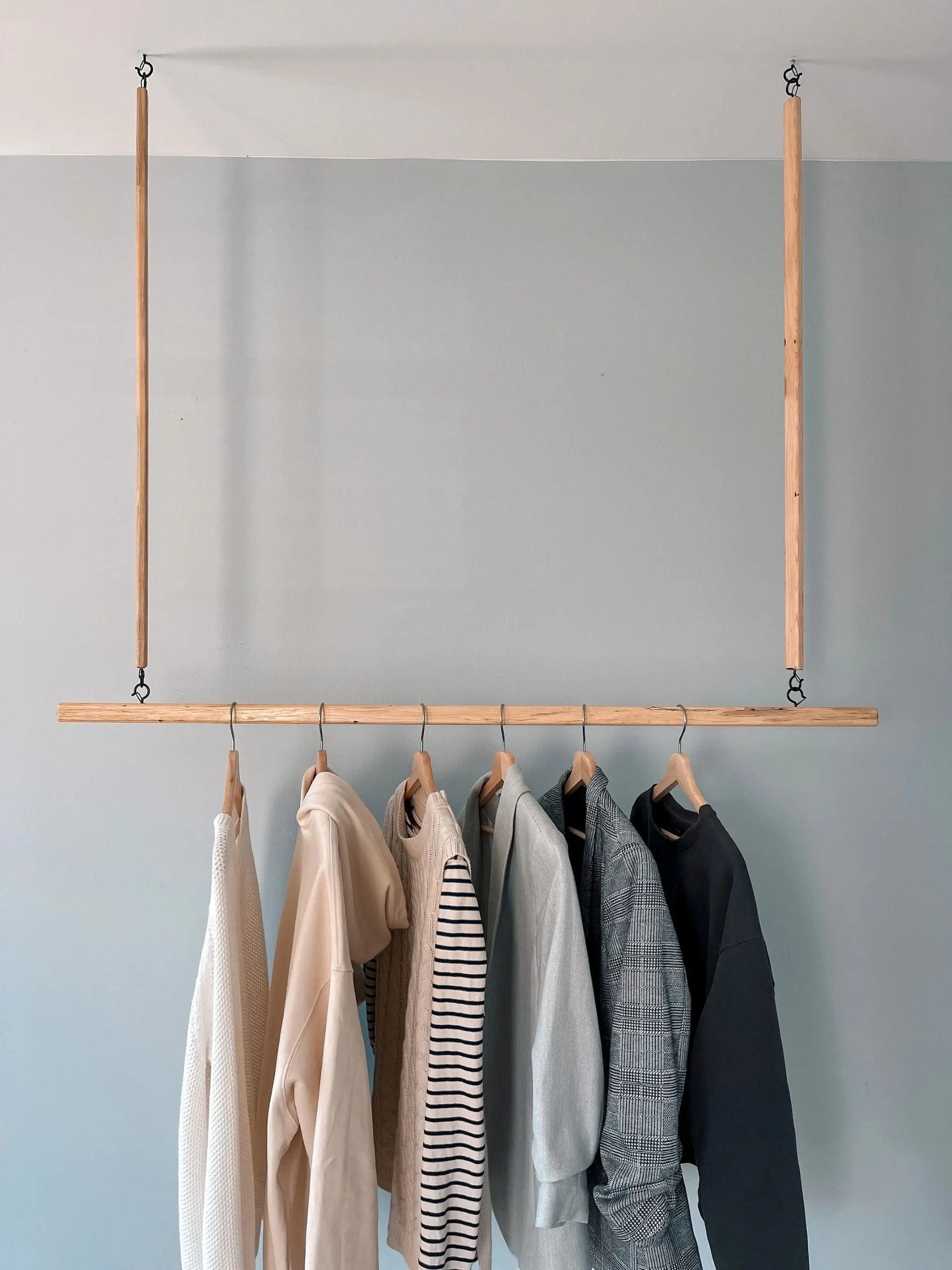 Handcrafted wood ceiling rack – minimalist solution for hanging pots, plants, or coats