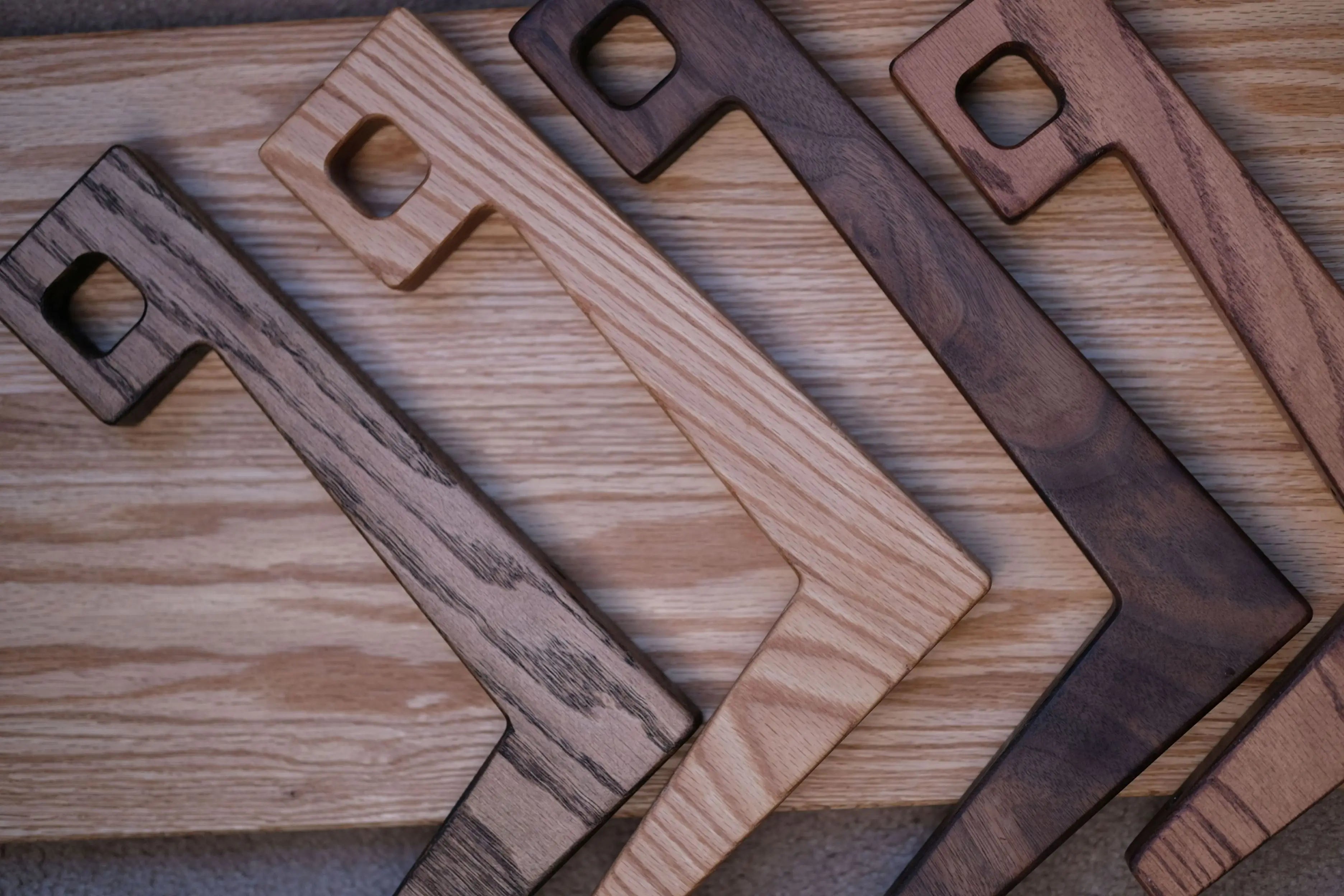 Wooden storage shelves in natural finish