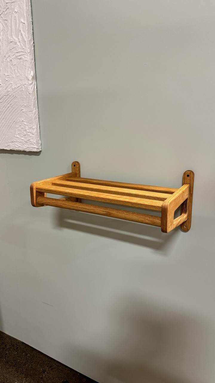 Wall-Mounted Clothing Rack with Shelf – Solid Oak Hanger