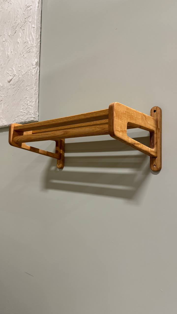 Wall-Mounted Clothing Rack with Shelf – Solid Oak Hanger