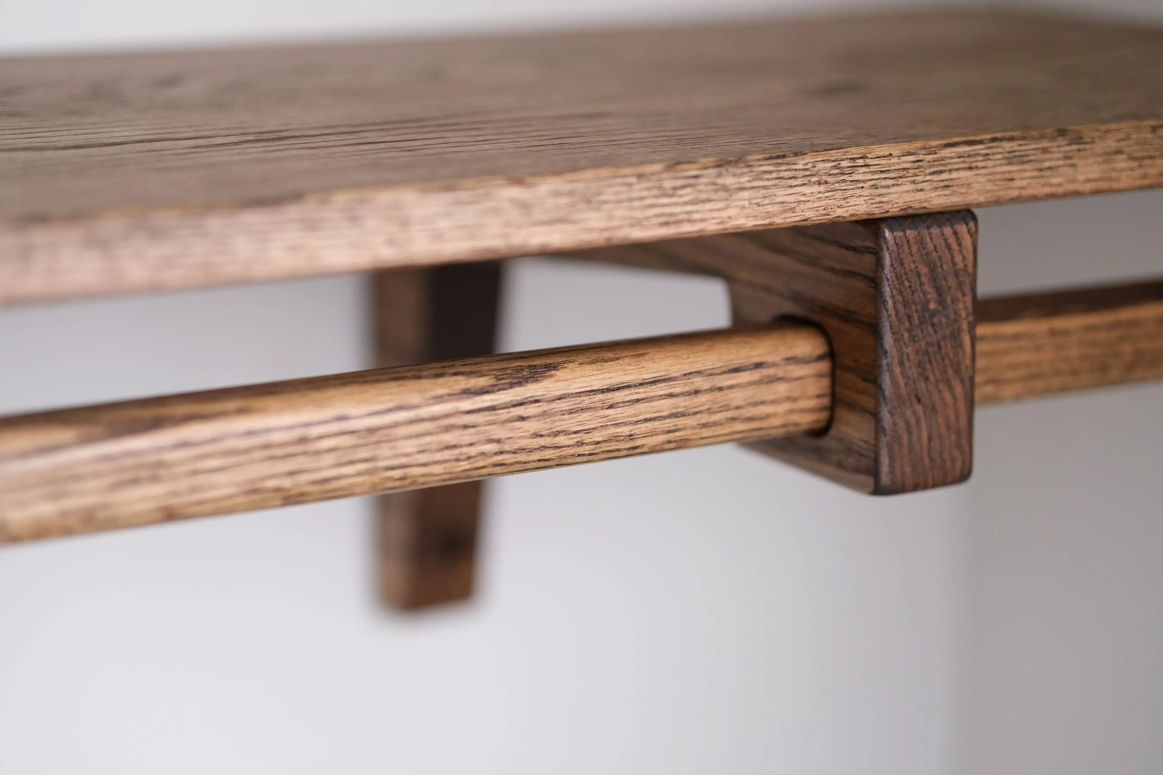 Deep brown oak shelving unit – perfect for minimalist or rustic interior closets