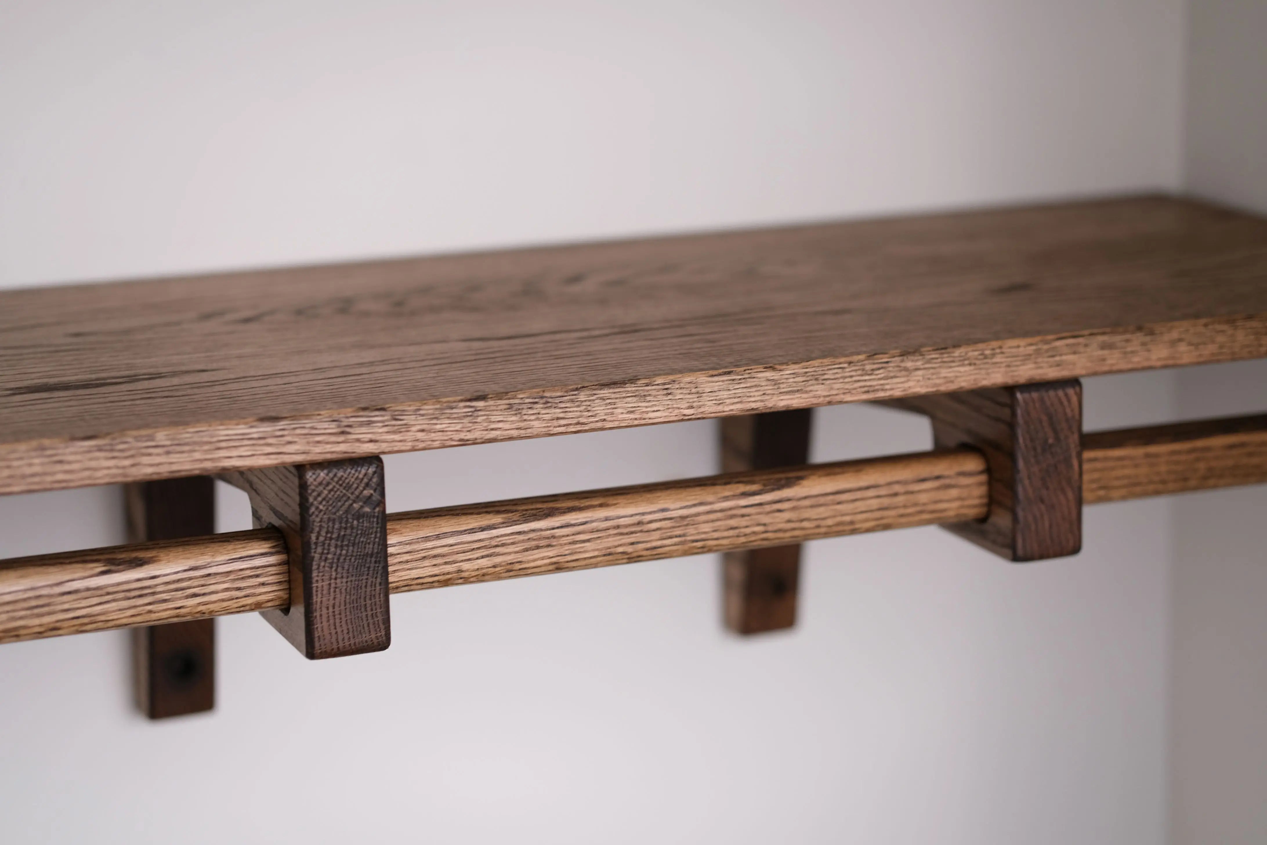 Handmade dark oak shelf for closet organization – premium hardwood construction