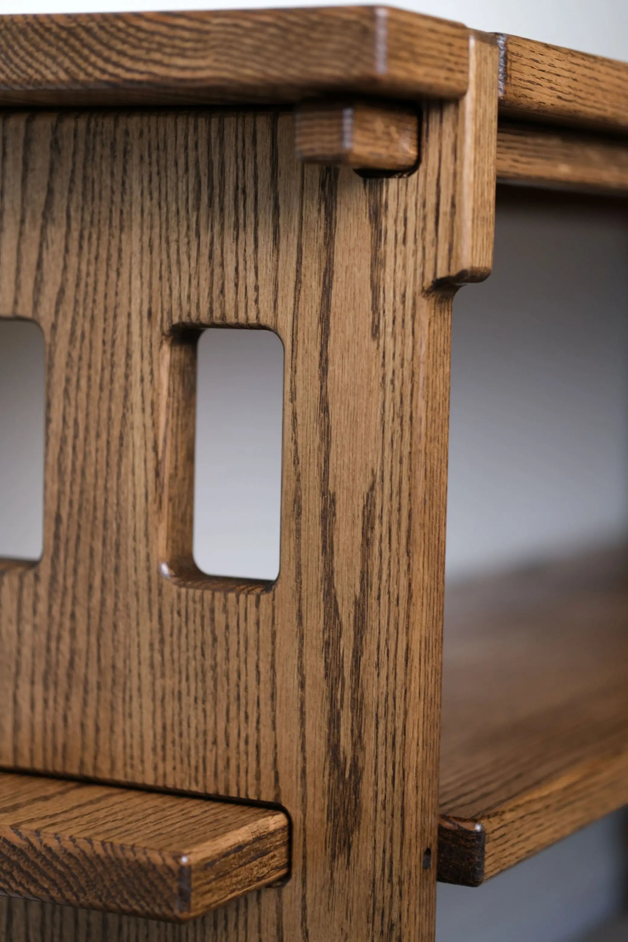 Handmade entryway console table – dark oak wood with smooth grain texture