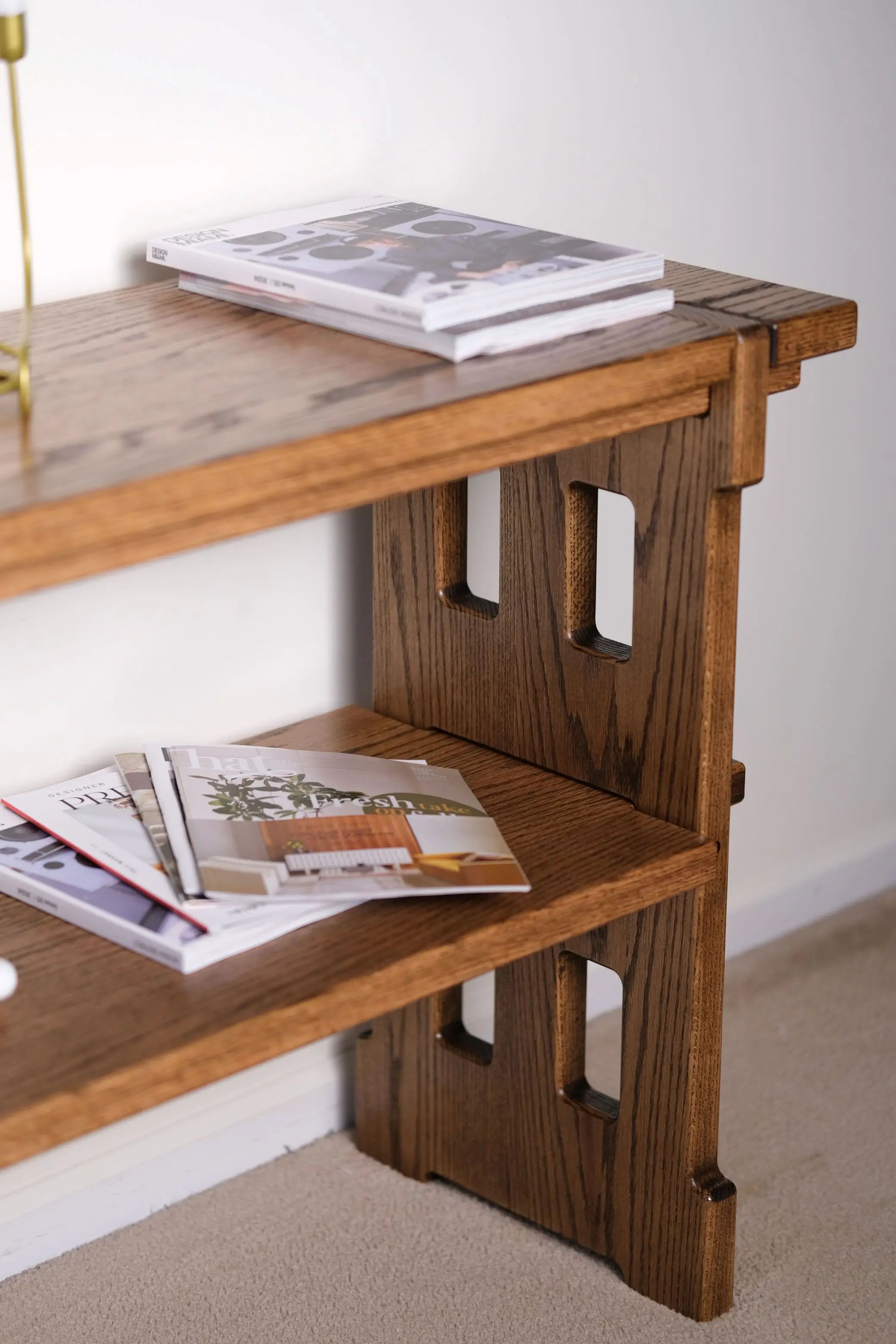 Modern dark oak entry table – handcrafted with clean lines and warm tones