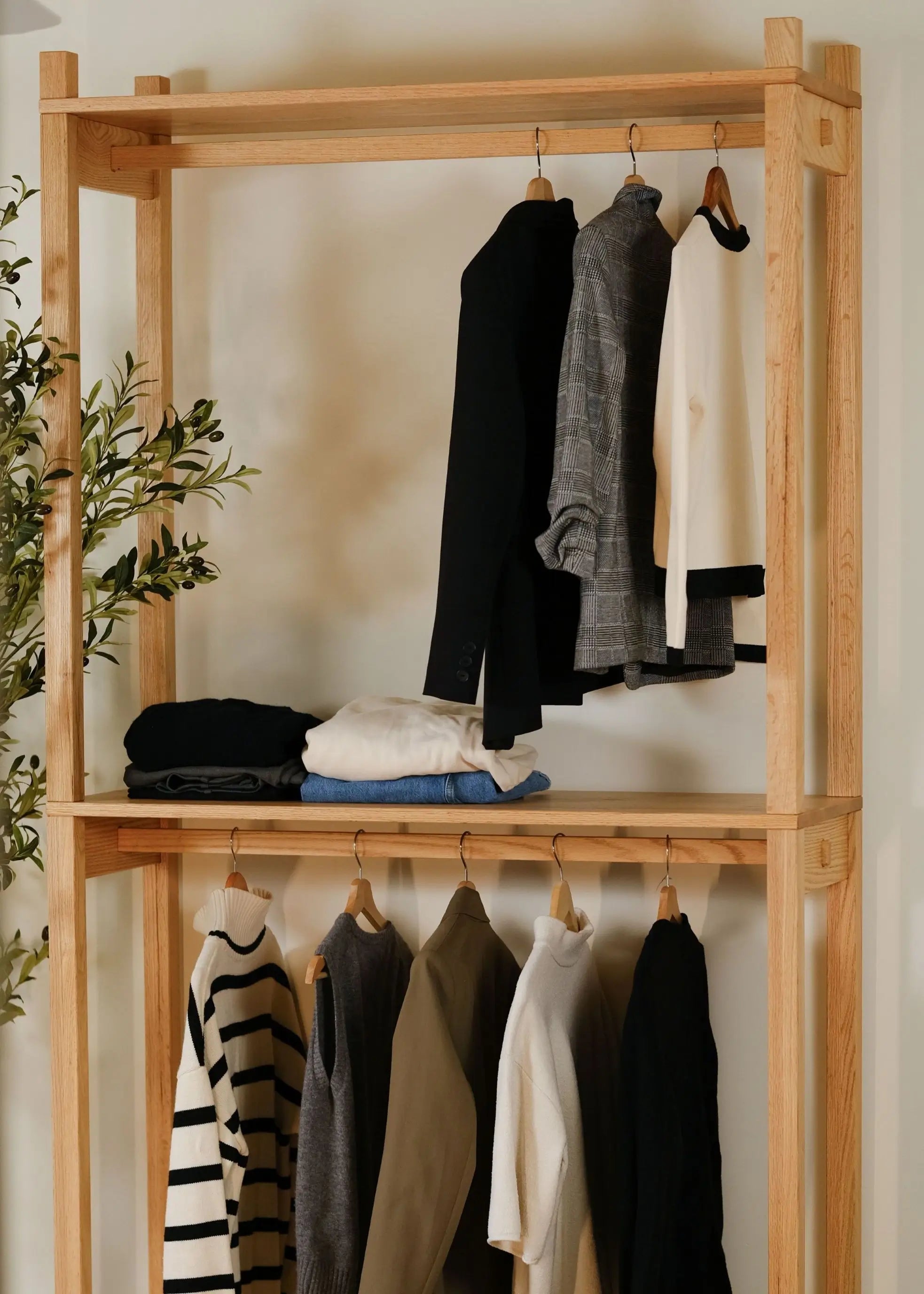 Eco-friendly oak clothing rack – handcrafted two-tier rack for everyday use or retail