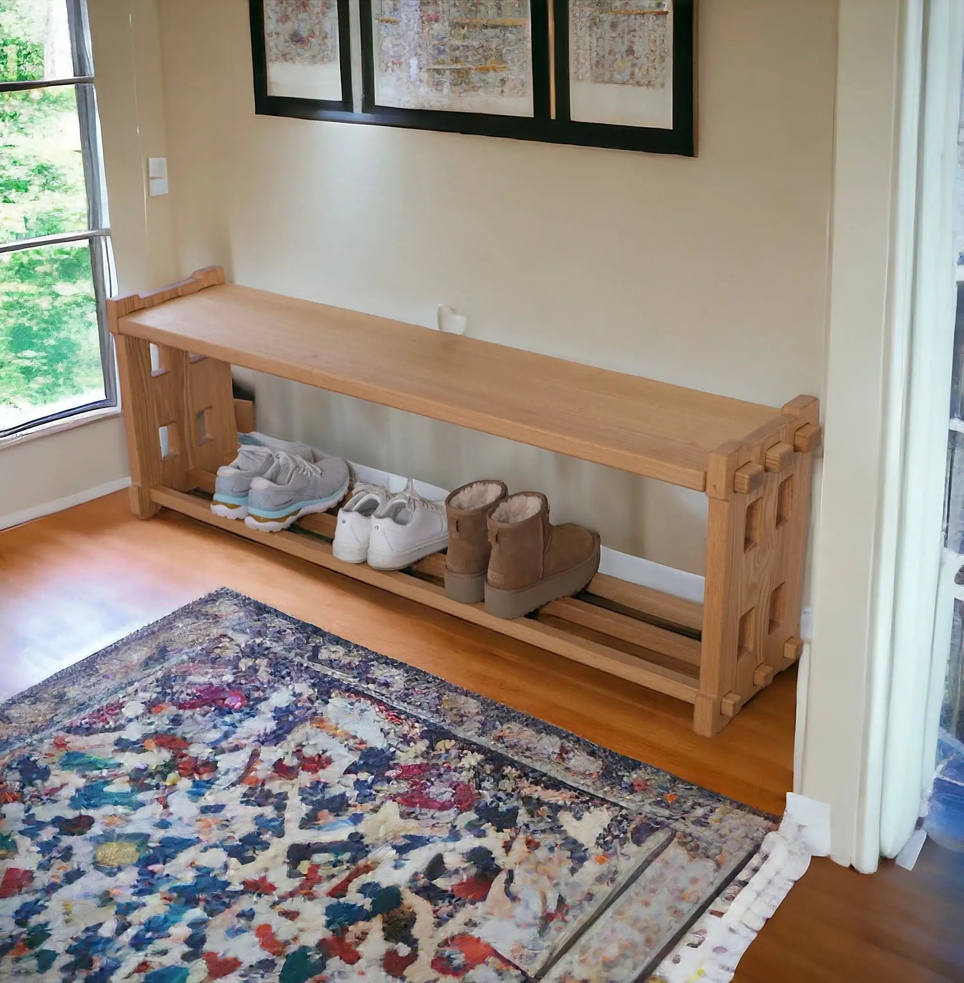 Solid oak bench with minimalist design – perfect for hallway, bedroom, or mudroom