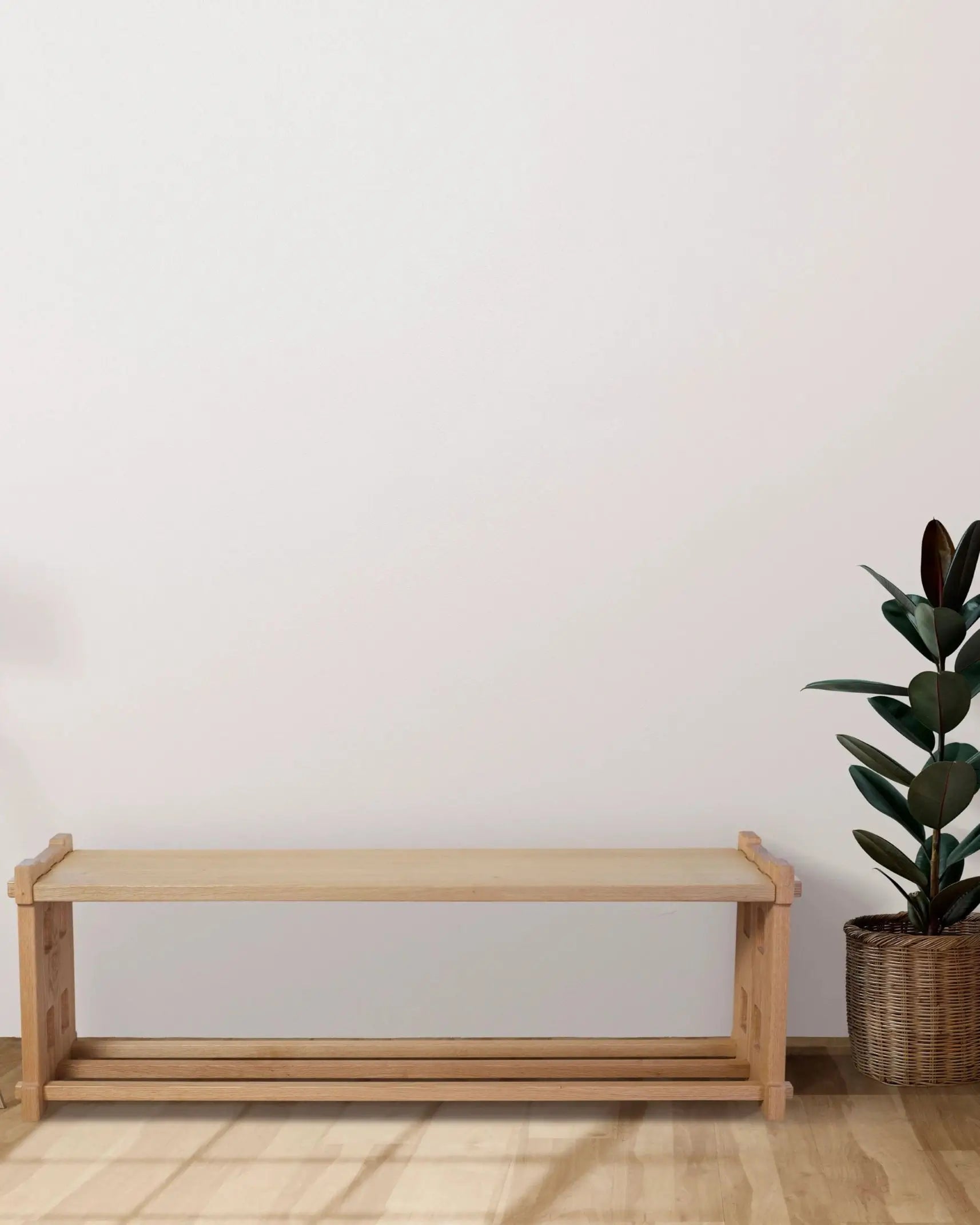 Natural oak wood bench – handcrafted with smooth finish for entryway or dining area