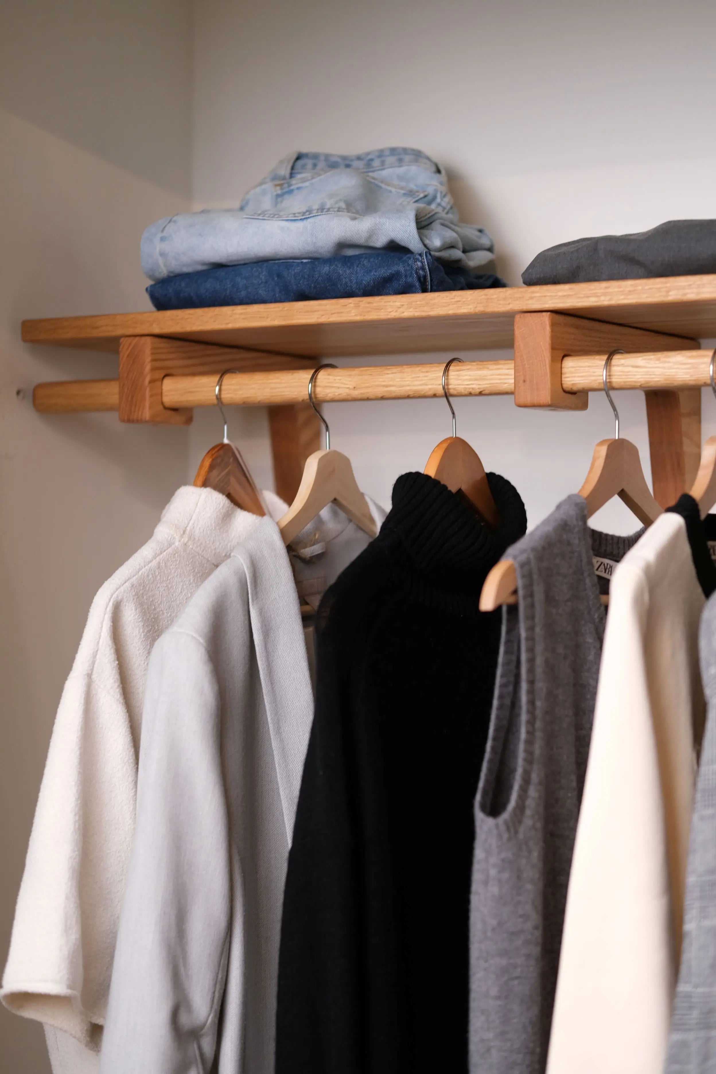 Solid natural oak shelf – perfect for folded clothes, shoes, and accessories in closets