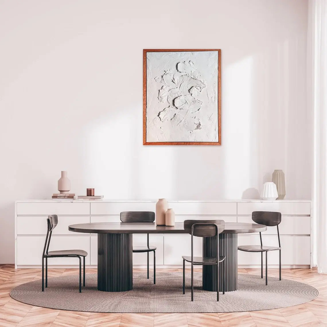 Custom-size solid oak floating frame for modern wall art display