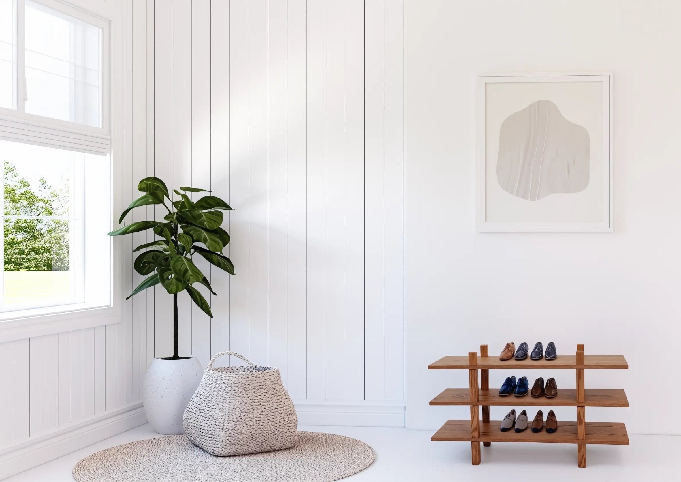 Modern entryway shoe rack made of hardwood