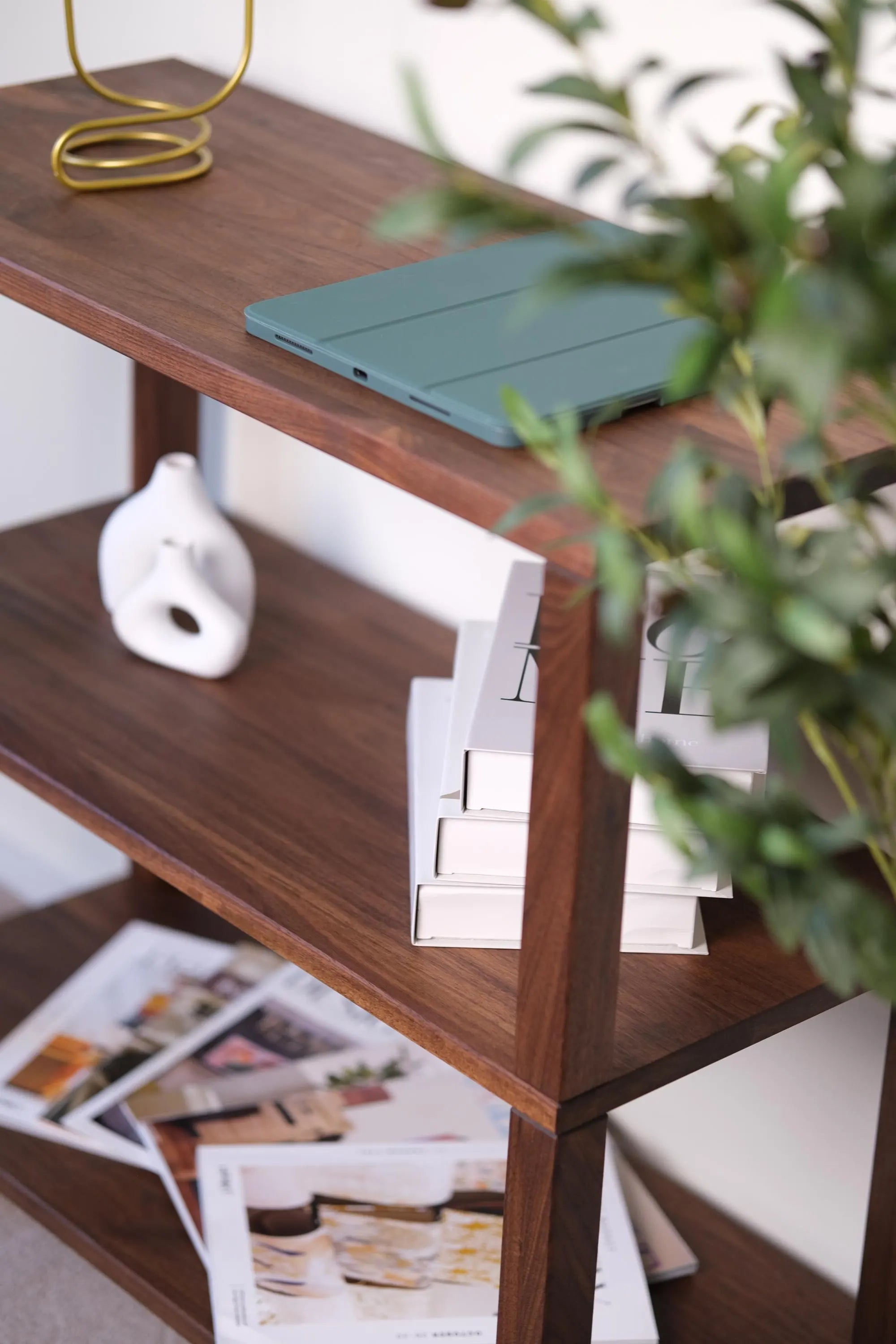 Handcrafted wood nightstand with bookshelf – minimalist and functional furniture for small spaces