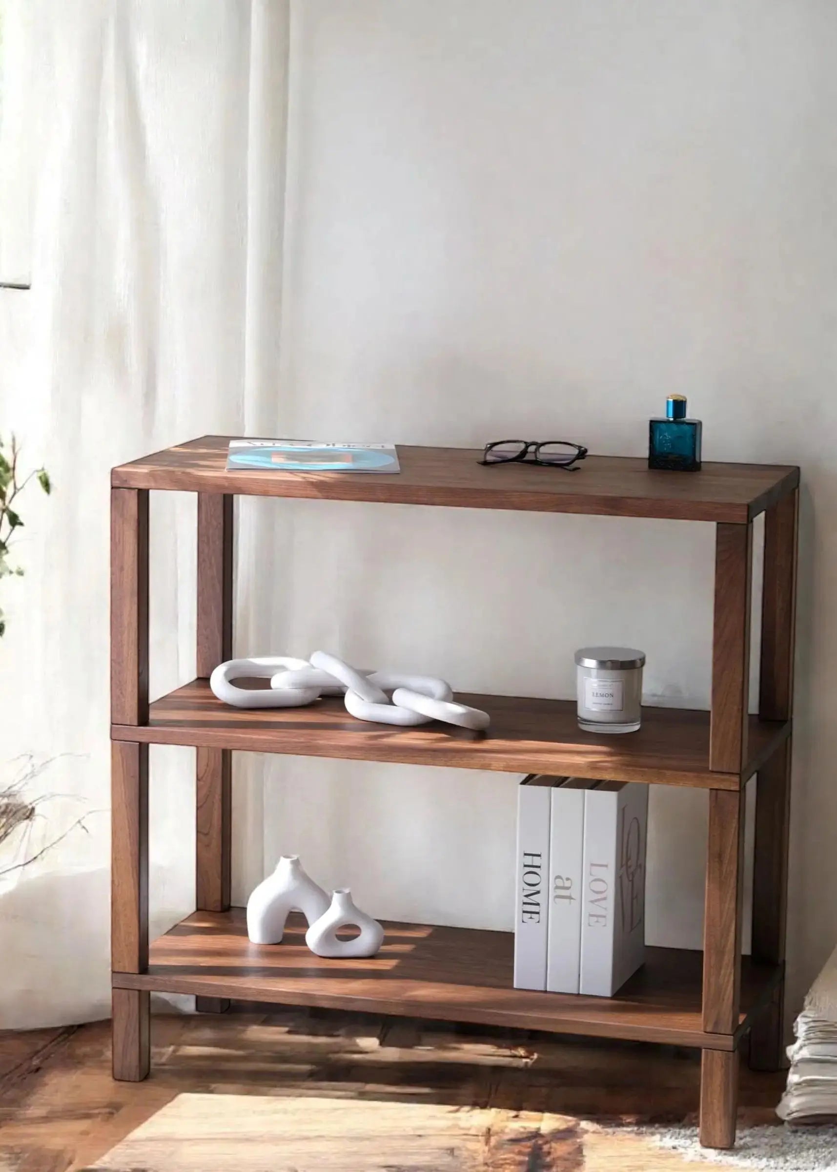 Smooler bookcase nightstand – compact wooden unit with open shelves for bedside storage