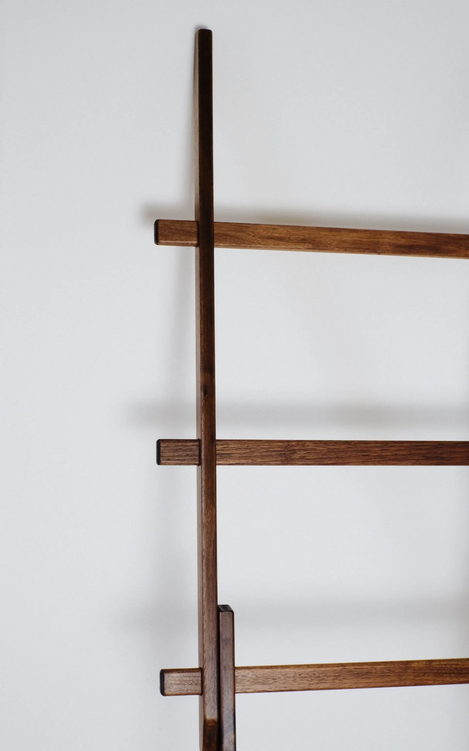 Compact oak wood ladder rack – handmade organizer for modern interiors