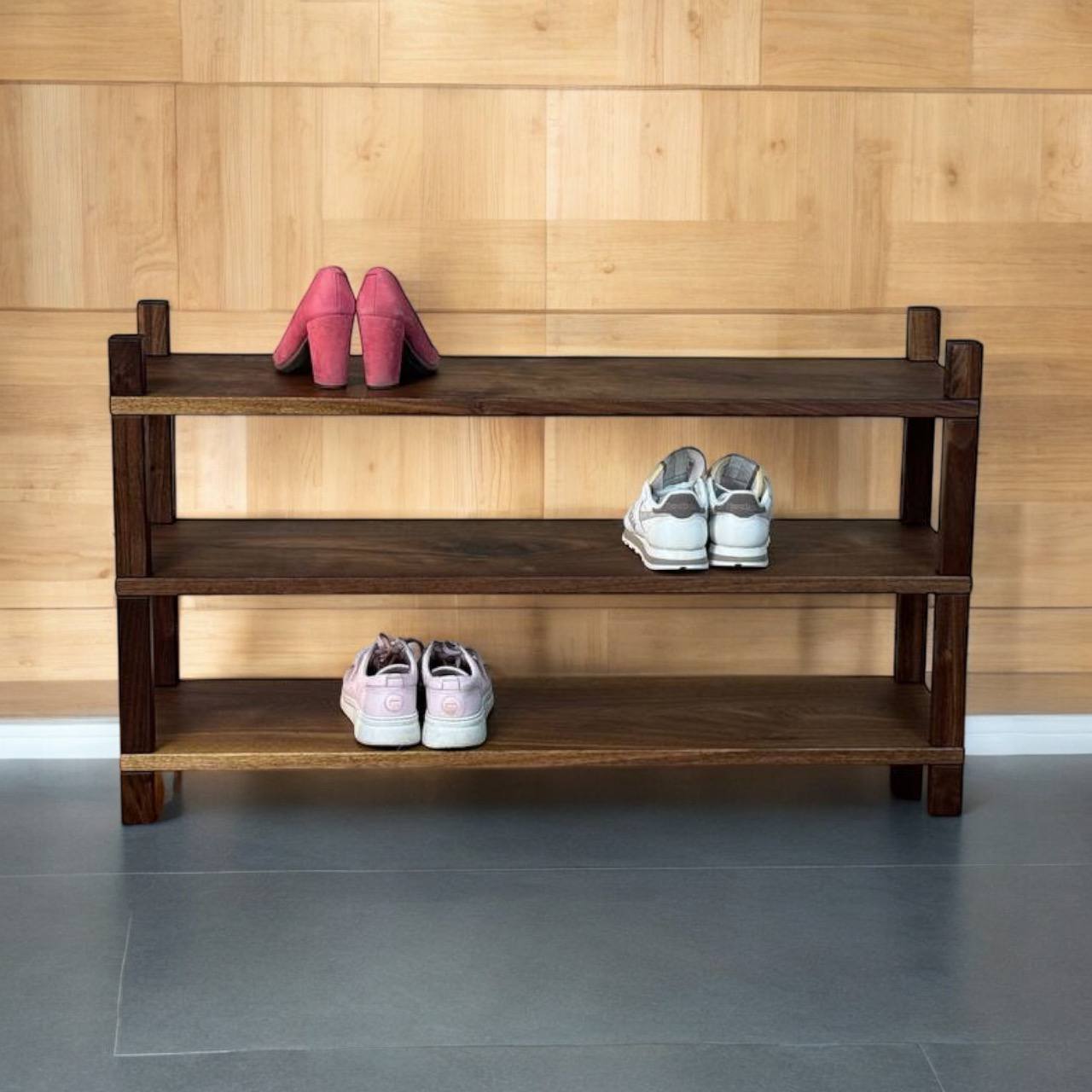 Solid Wood Shoe Rack – Slab Style 2–4 Tier Organizer