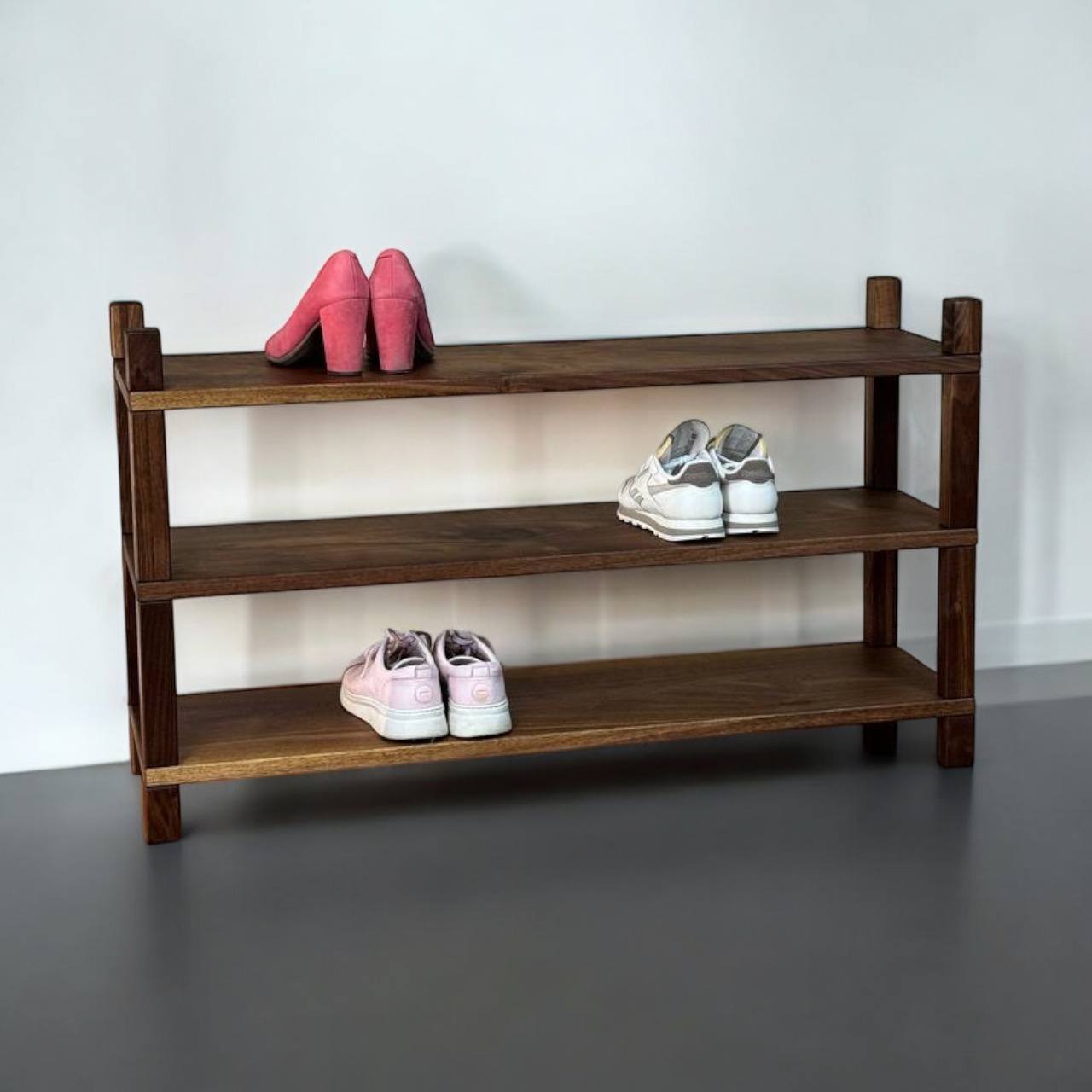 Solid Wood Shoe Rack – Slab Style 2–4 Tier Organizer
