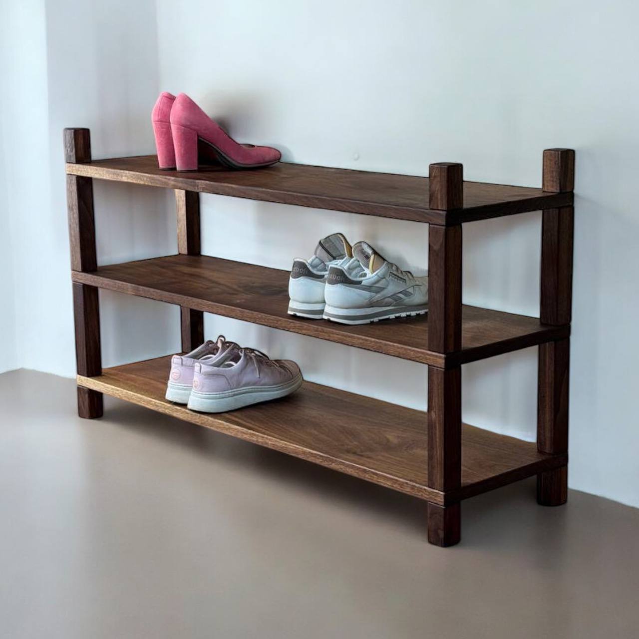 Solid Wood Shoe Rack – Slab Style 2–4 Tier Organizer
