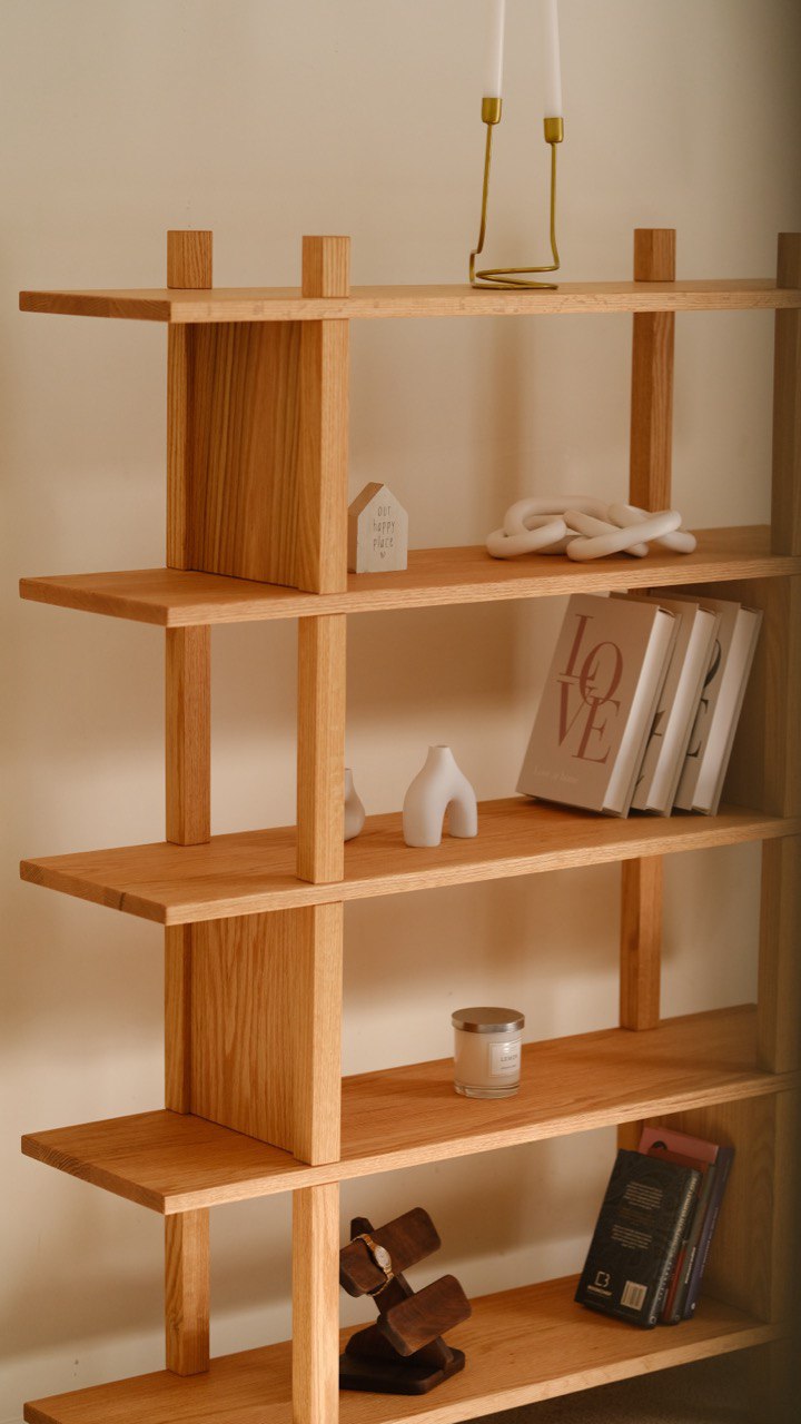 Struttura Solid Oak Bookshelf – Tool-Free, Custom Handmade Shelf