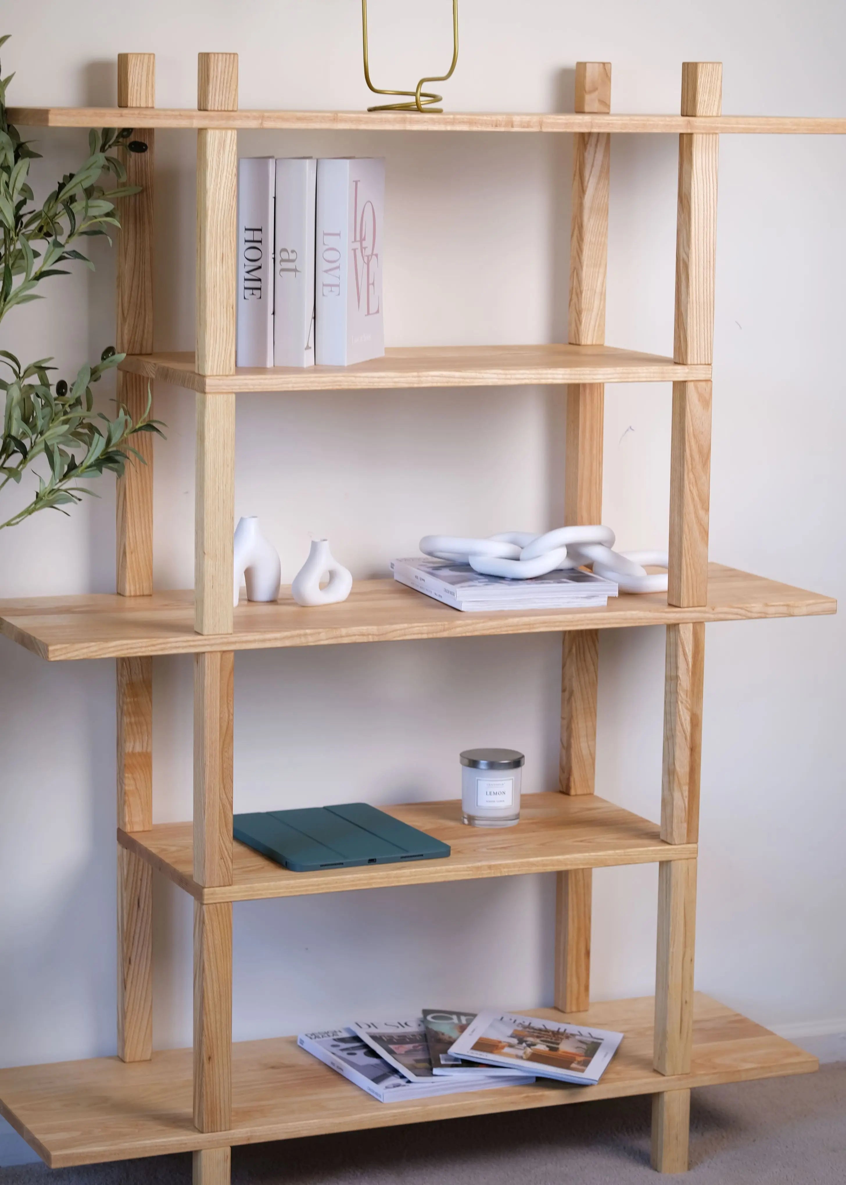 Light oak Sunli bookcase – eco-friendly and handcrafted display shelving