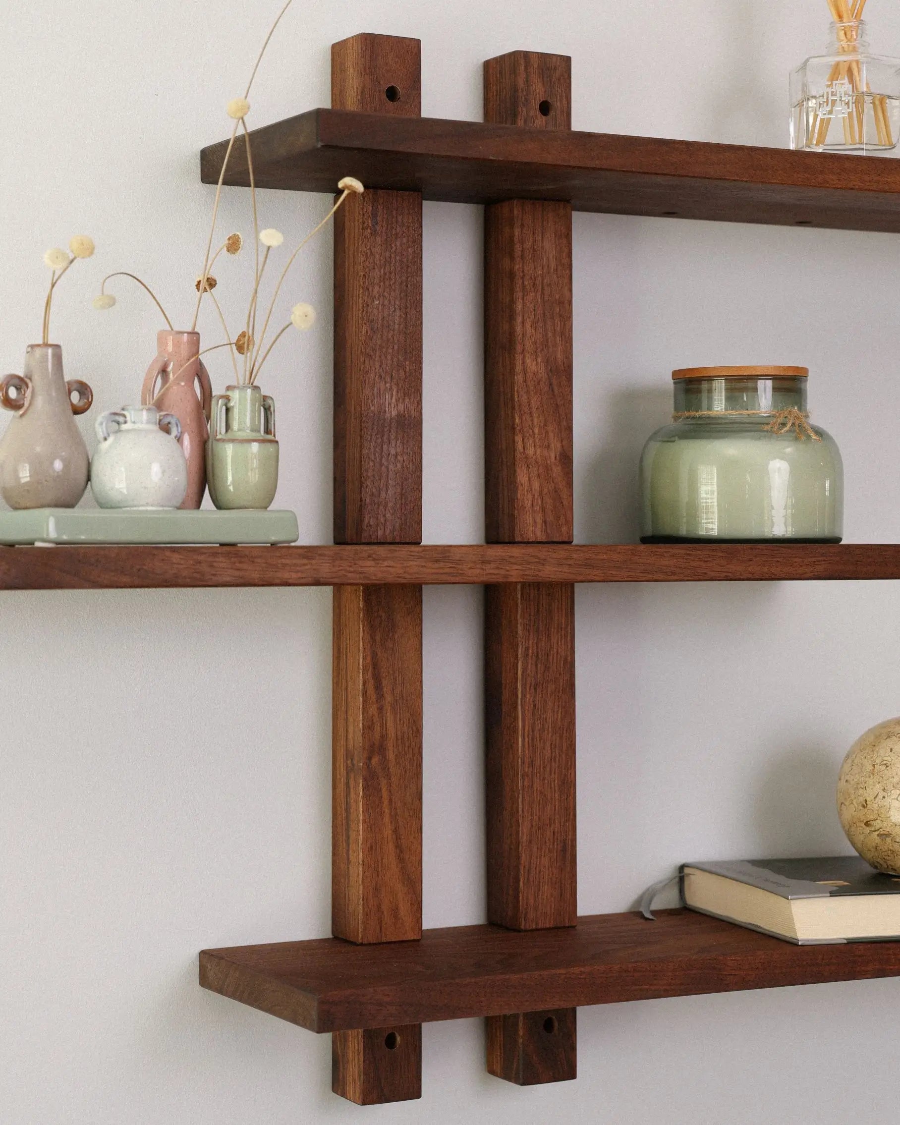 Adjustable transformer shelf – smart space-saving wall decor made from solid wood