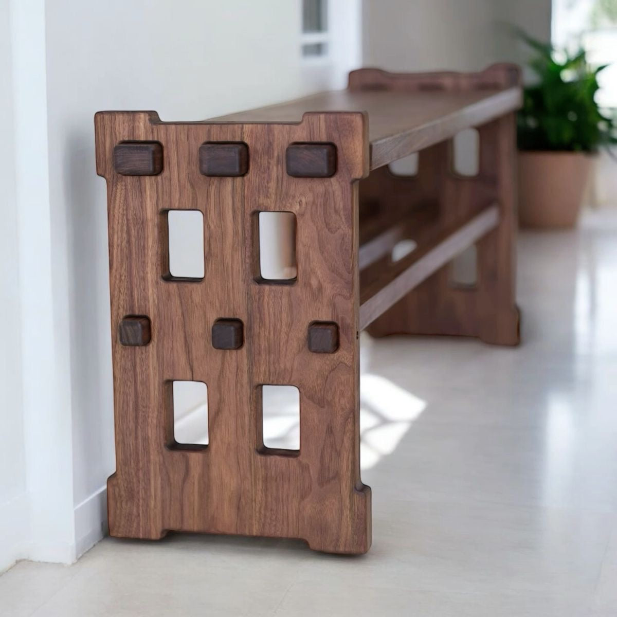 Solid walnut bench – minimalist design with visible wood grain