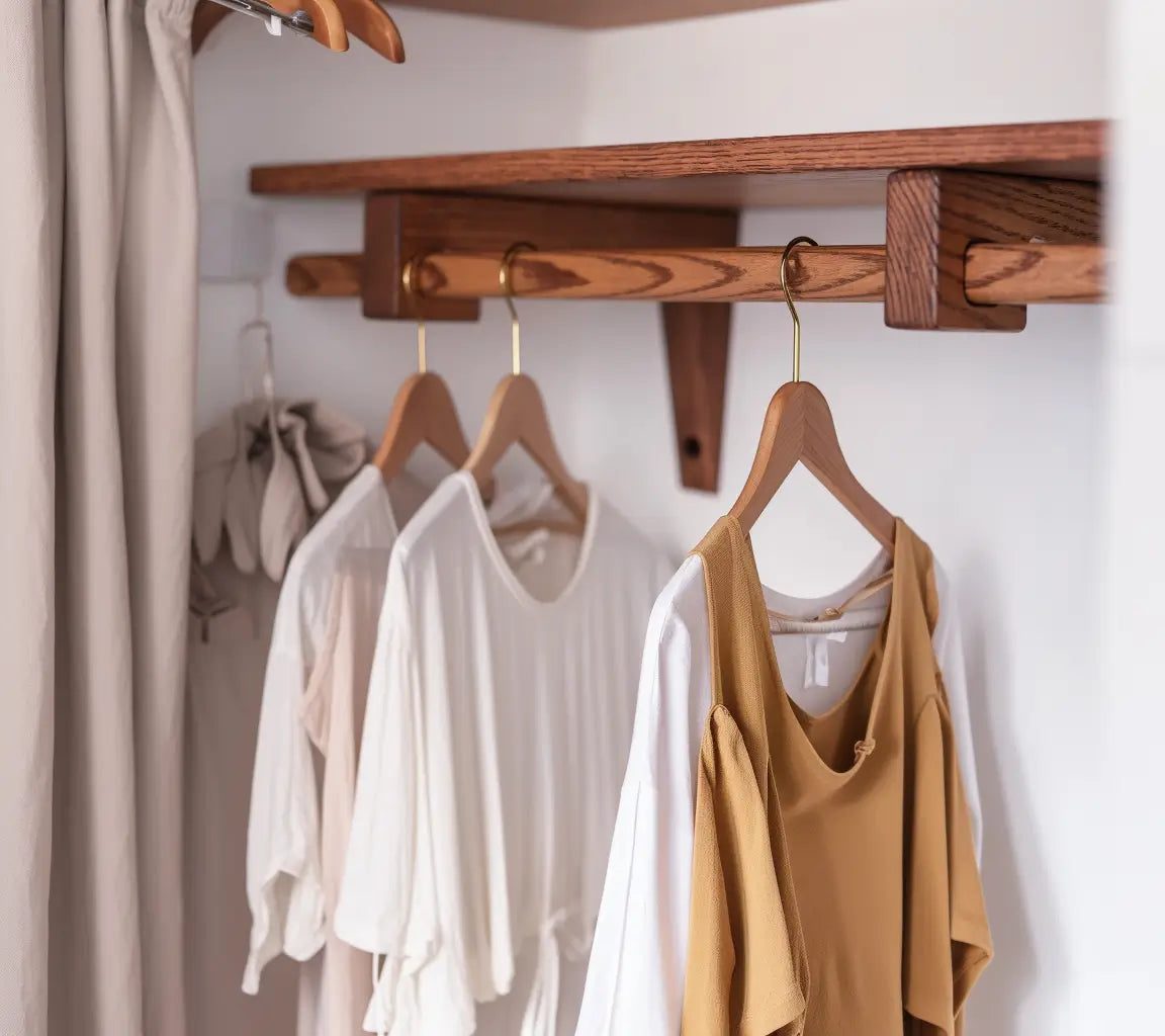 Small brown oak shelf for entryway or mudroom