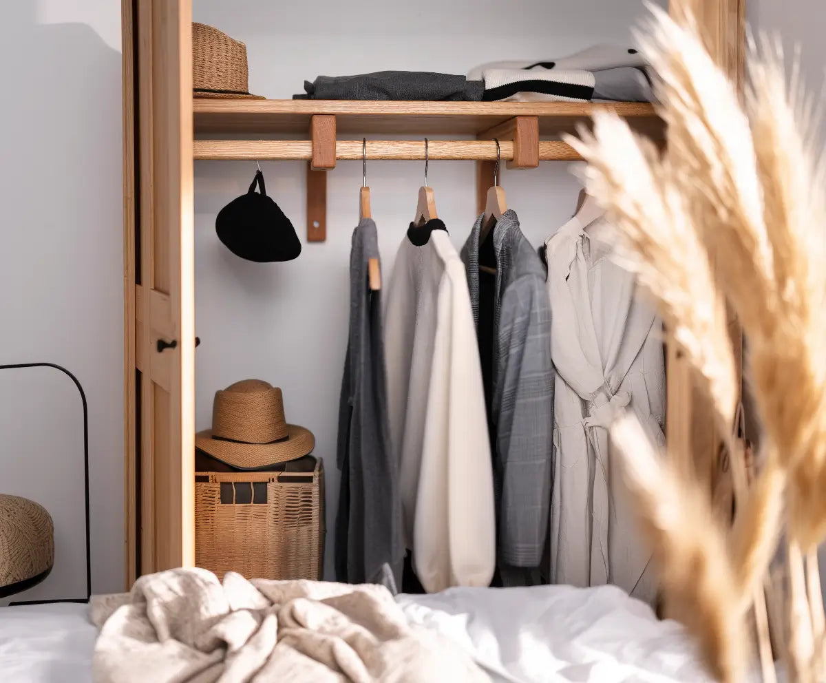 Light oak shelf with modern open design

