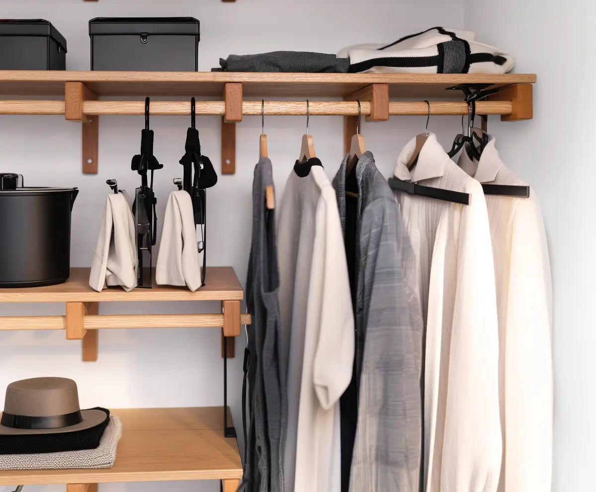 Natural oak shelf for closet or wardrobe system

