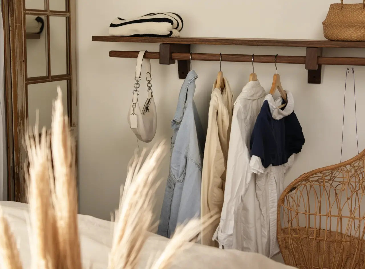 Walnut wood closet shelf for elegant home storage