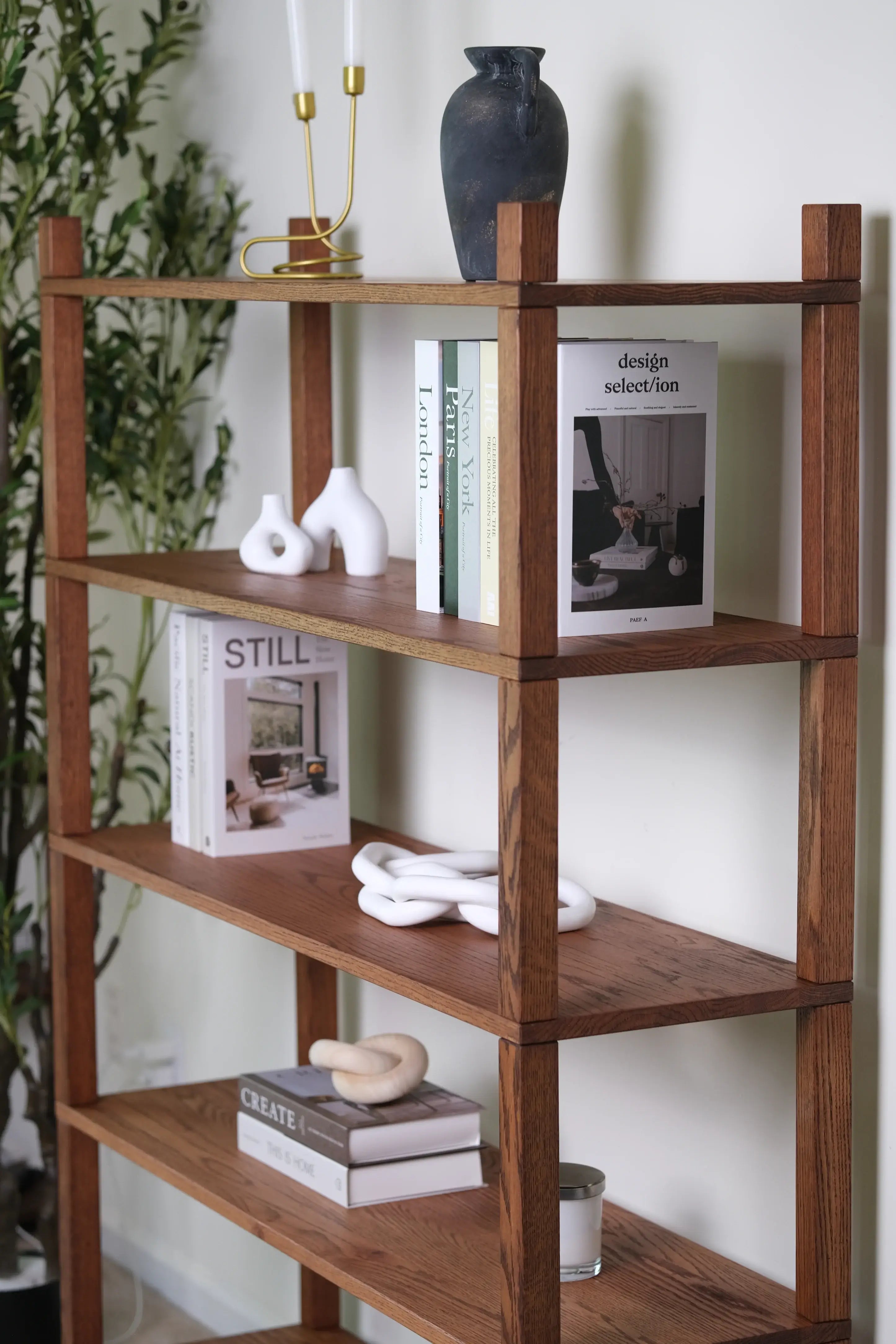 Nordi wooden bookcase – handcrafted minimalist shelving unit with clean Scandinavian design