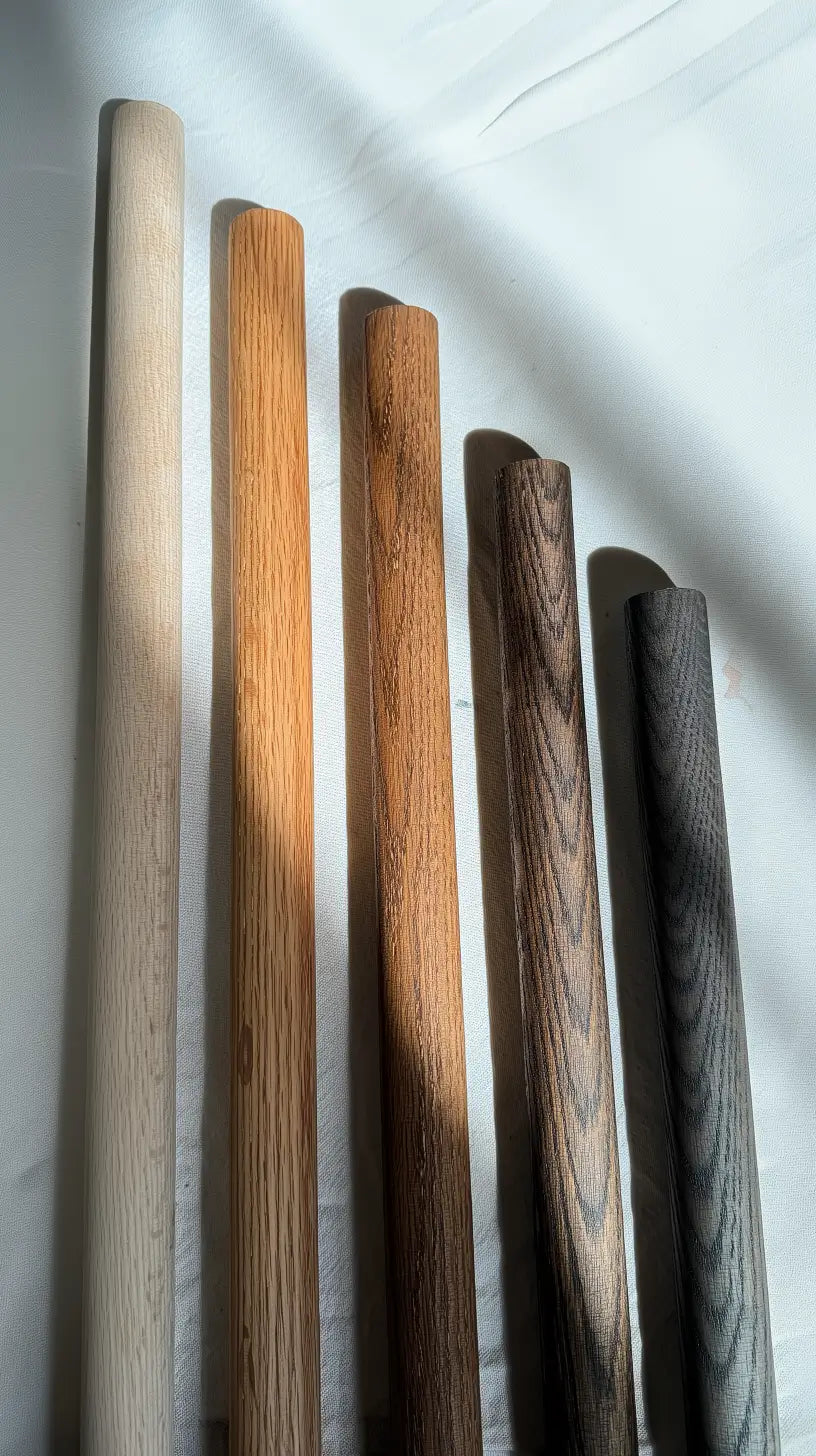 Natural oak wood rod used as curtain or towel holder
