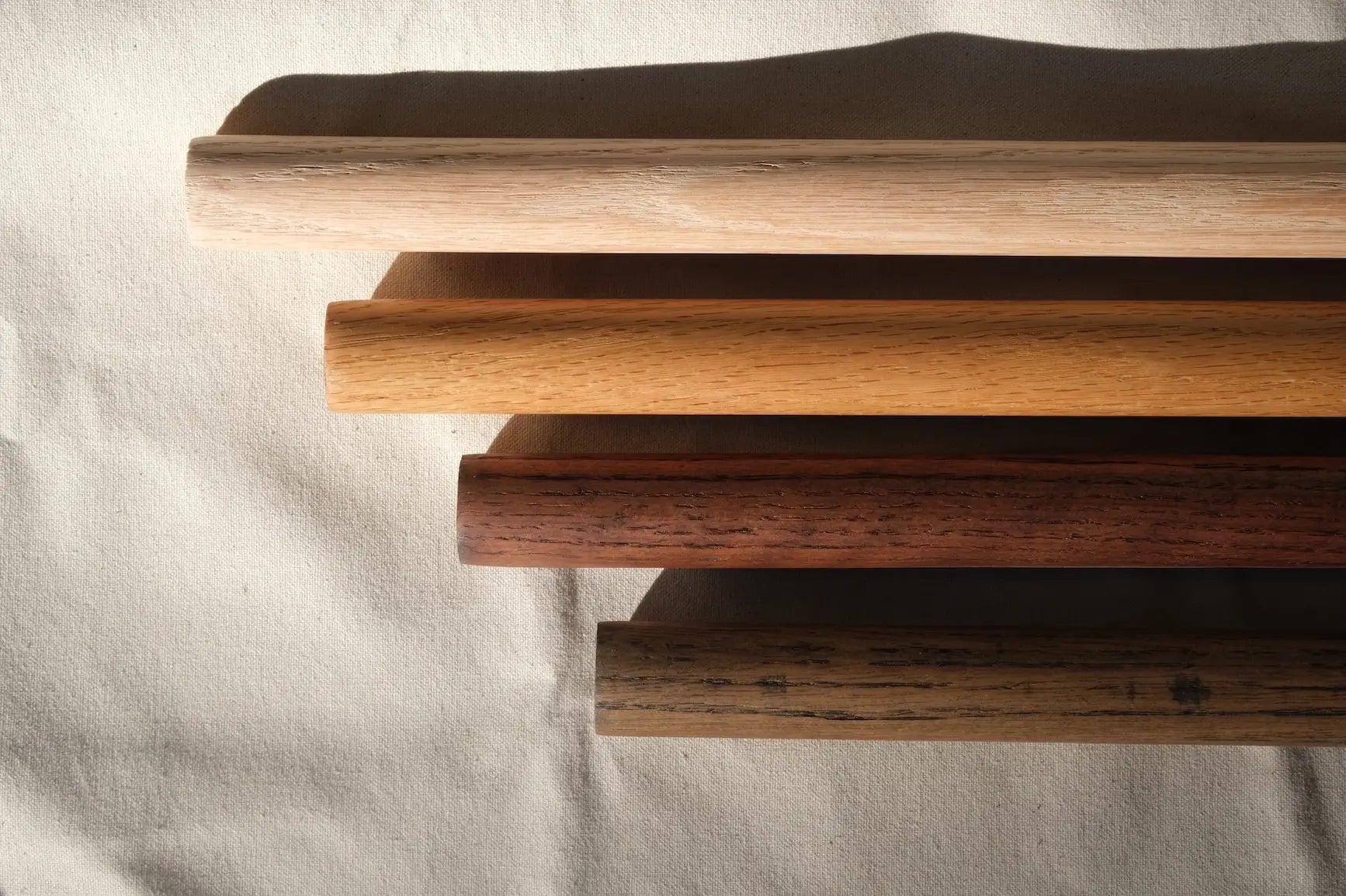 Set of natural oak wood rods for custom home organization projects