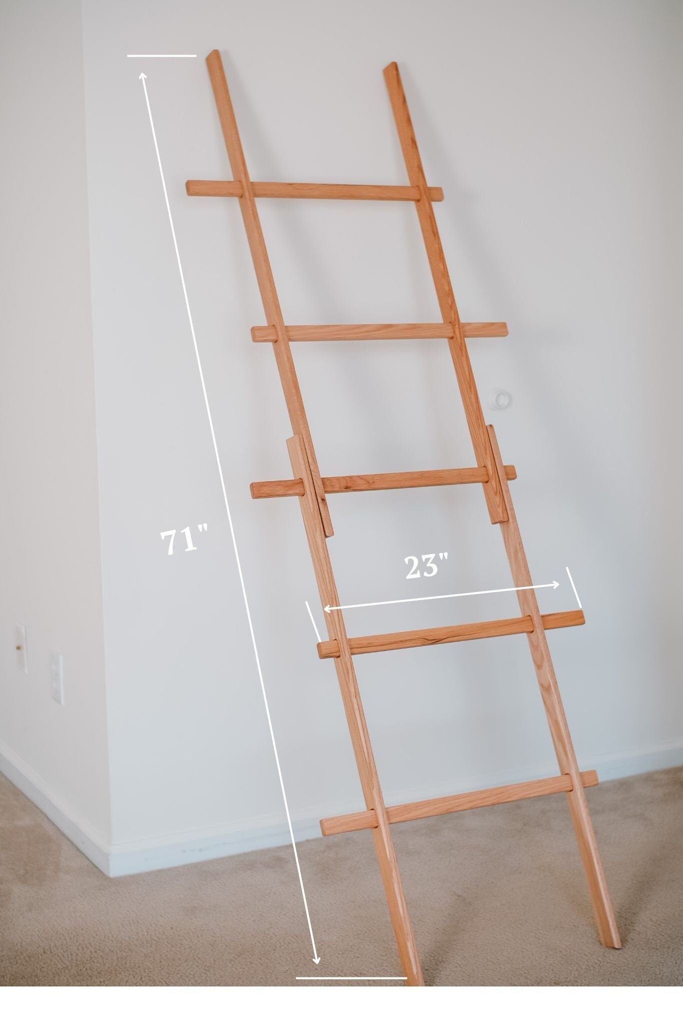 Minimalist oak wood ladder rack – perfect for hanging towels, blankets, or clothing